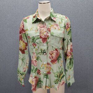 Misslook Floral Print Blouse Green Size Small Long selves